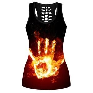 CYN by Cynthia Mehra Women's Fire Blaze Handprint Racer Back Tank Top Black
